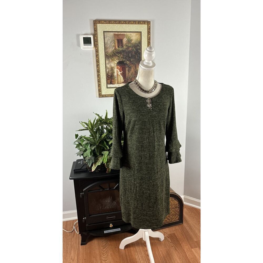 Tacera Long sleeve Dress grey 3/4 Sleeve Layered Bell Size M Round Neckline